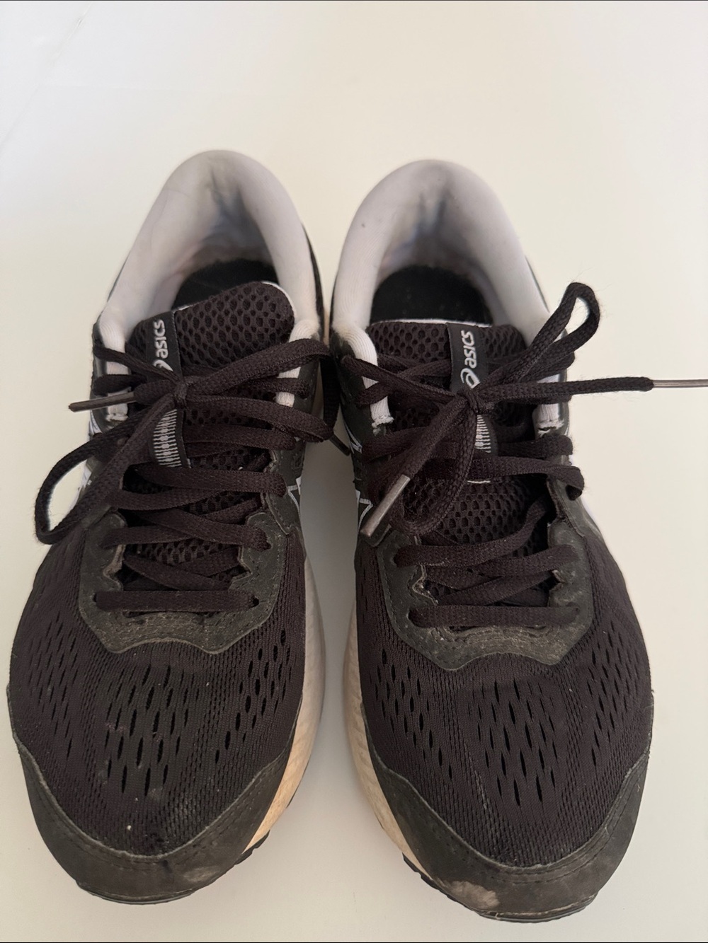 ASICS Black Athletic Running Shoes with White Trim size 9 very used